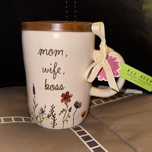 Rae Dunn Floral Mug with Wooden Lid, NEW